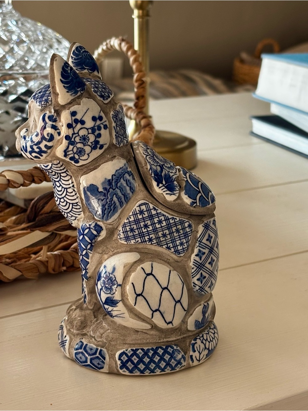 Vintage Nancy Lopez 1981 Delft Blue White Cat Flower Frog Vase Japan - Picture 9 of 10